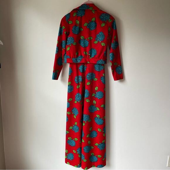Vintage Red And Blue Floral Dress Set - Picture 2 of 10